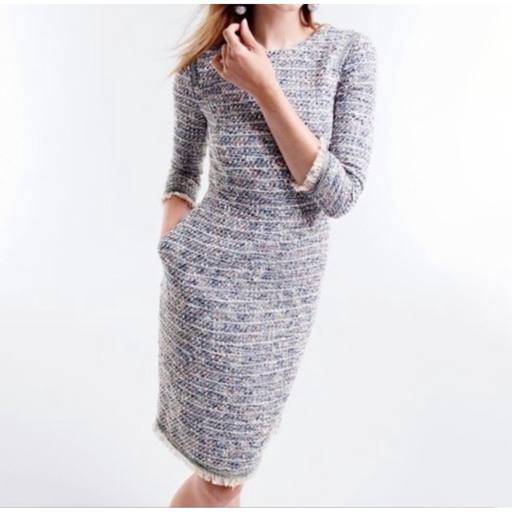 J. Crew Multicolor Tweed Fringe Dress Size 10
